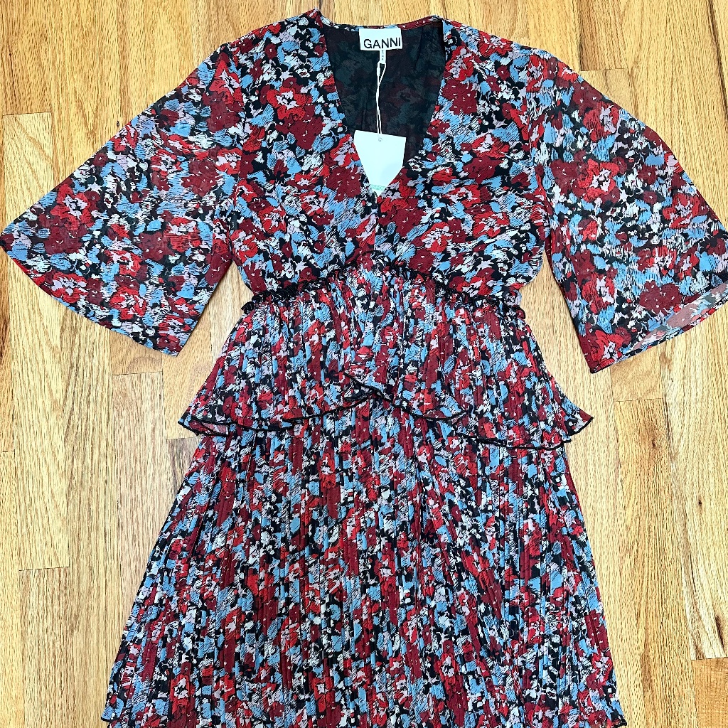 Nwt Pleated Georgette Smock Dress